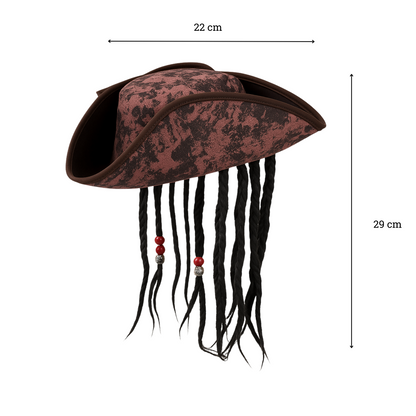 VIROSA Deluxe Brown Pirate Hat with Braids & Beads – Caribbean Captain Costume Accessory for Kids & Adults | Ideal for Halloween, Fancy Dress, World Book Day & Imaginative Play