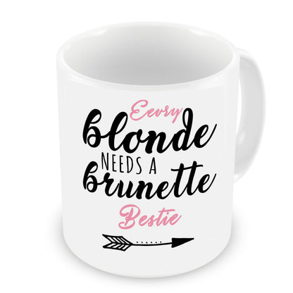 VIROSA Bestie Mug – Every Blonde Needs a Brunette Bestie – Funny Friendship Gift for BFF, Sister, Roommate or Friend – Birthday, Christmas, Galentine’s Day – 11oz White Ceramic Coffee Cup