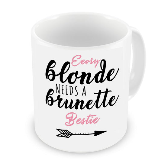 VIROSA Bestie Mug – Every Blonde Needs a Brunette Bestie – Funny Friendship Gift for BFF, Sister, Roommate or Friend – Birthday, Christmas, Galentine’s Day – 11oz White Ceramic Coffee Cup