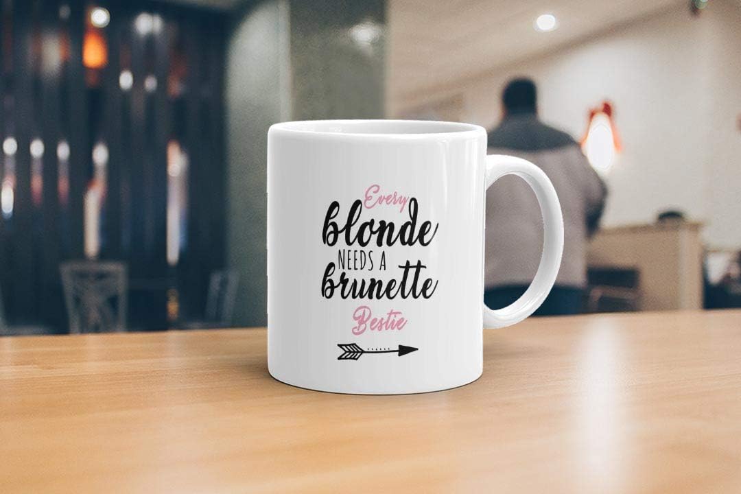 VIROSA Bestie Mug – Every Blonde Needs a Brunette Bestie – Funny Friendship Gift for BFF, Sister, Roommate or Friend – Birthday, Christmas, Galentine’s Day – 11oz White Ceramic Coffee Cup