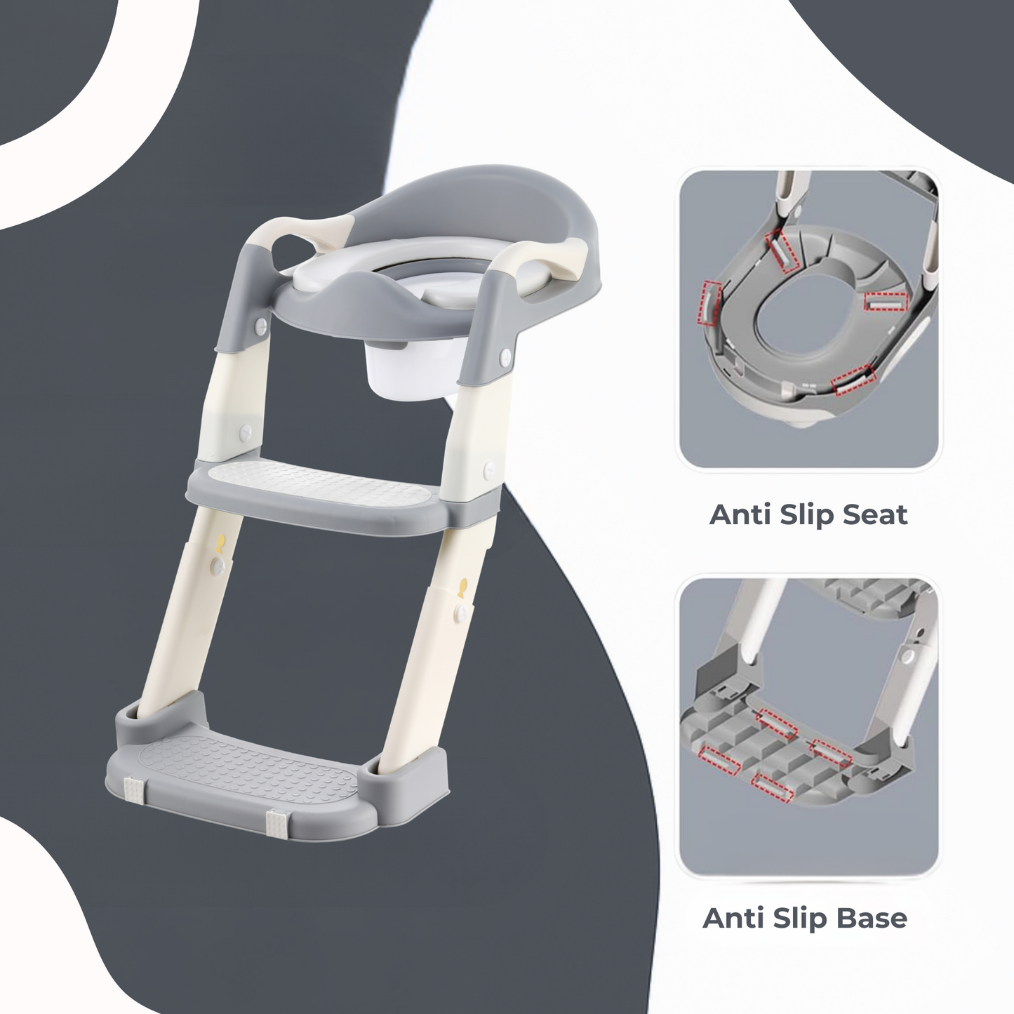 VIROSA 3-in-1 Toddler Toilet Seat with Step Stool – Adjustable Potty Training Chair for Boys & Girls (Grey / Pink & Purple)