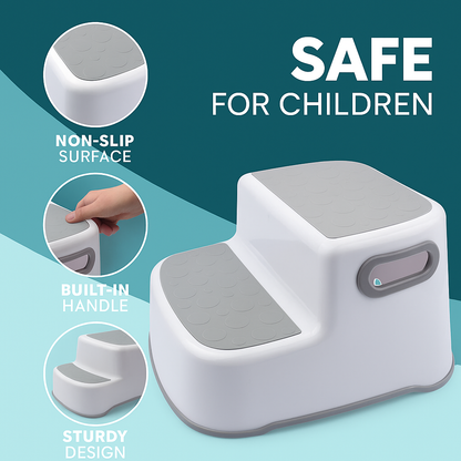 VIROSA Double Step Stool for Kids – Non-Slip 2 Step Toddler Stool with Handles – Sturdy & Safe for Potty Training, Bathroom & Kitchen – Lightweight, Durable Design (White)