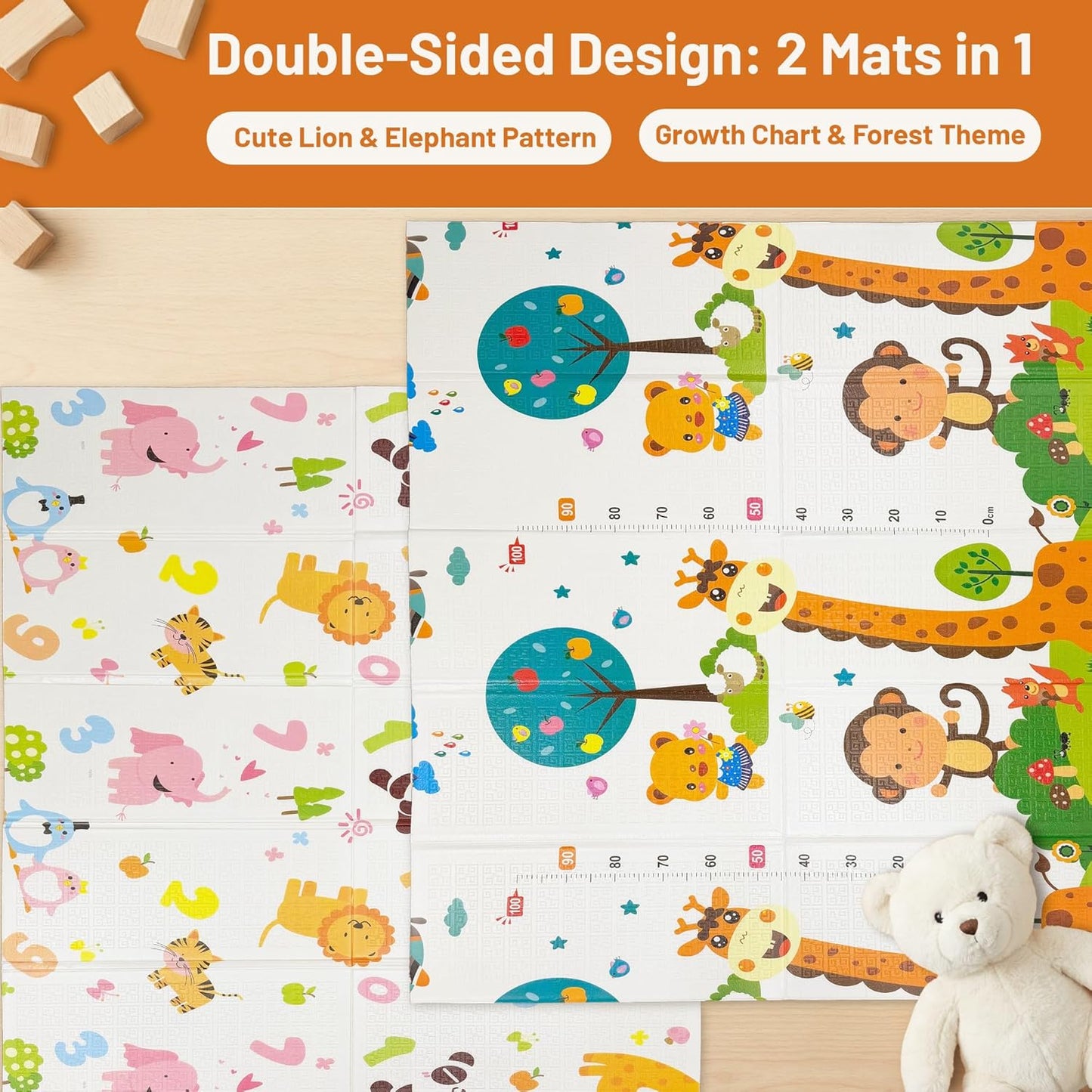 Baby Play Mat for Floor – Foldable Waterproof Foam Playmat for Babies & Toddlers – Large 200 x180cm Reversible Non Slip Nursery & Playroom Mat