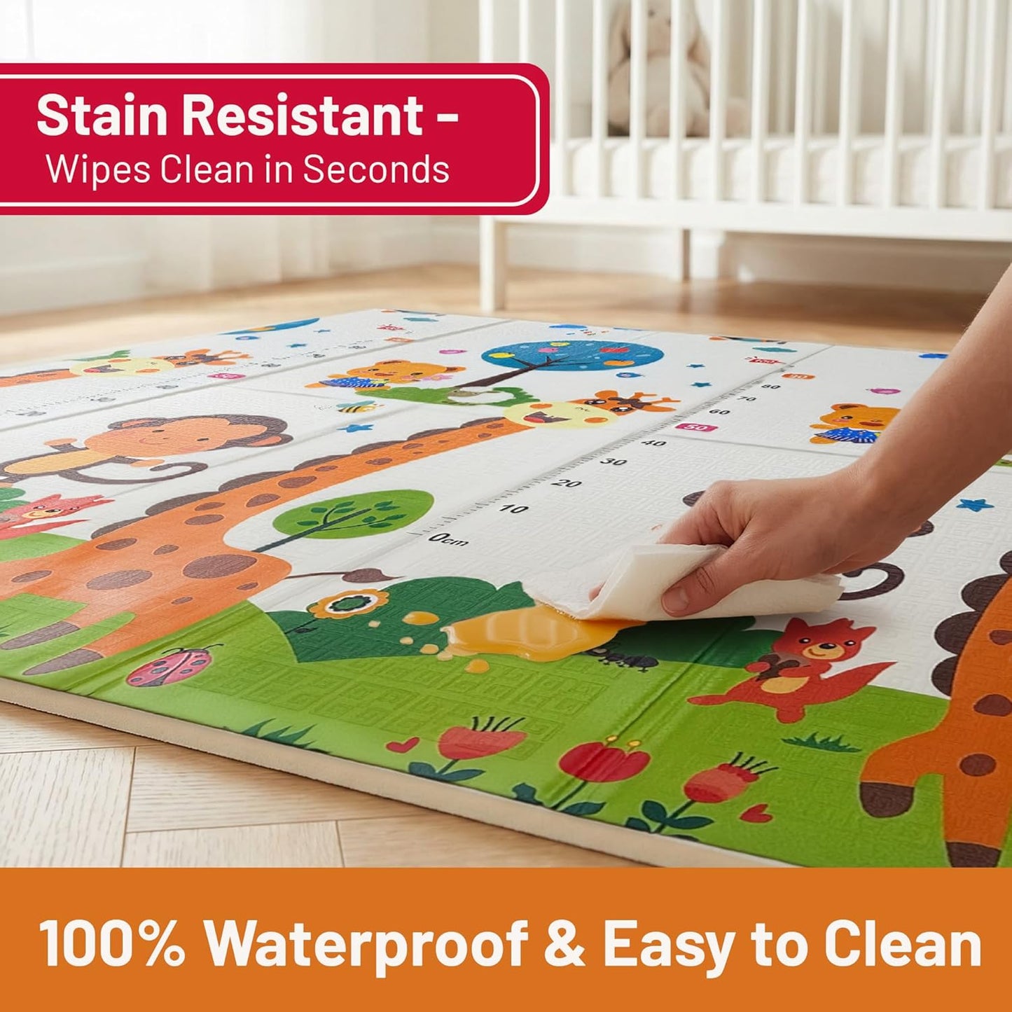 Baby Play Mat for Floor – Foldable Waterproof Foam Playmat for Babies & Toddlers – Large 200 x180cm Reversible Non Slip Nursery & Playroom Mat