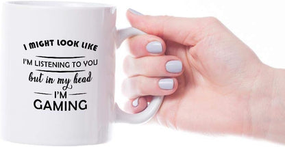 Funny Gaming Mug – I Might Look Like I’m Listening But in My Head I’m Gaming – Gamer Gift for Him, Teen, Friend, Boyfriend – Christmas, Birthday, Office, Secret Santa – 11oz Mug