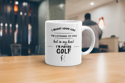 VIROSA Golf  Mug – “In My Head I’m Playing Golf” – 11oz Ceramic Coffee Cup – Gift for Formula One Fans – Motorsport Present