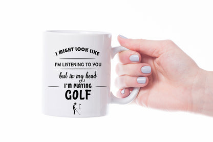 VIROSA Golf  Mug – “In My Head I’m Playing Golf” – 11oz Ceramic Coffee Cup – Gift for Formula One Fans – Motorsport Present