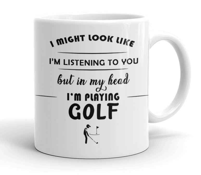 VIROSA Golf  Mug – “In My Head I’m Playing Golf” – 11oz Ceramic Coffee Cup – Gift for Formula One Fans – Motorsport Present