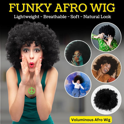 VIROSA Hippie Costume 4-Piece Set – Includes Funky Afro Wig, Sunglasses, Moustache & Peace Necklace | 60s & 70s Fancy Dress for Parties, Festivals & Halloween