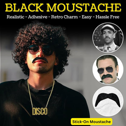 VIROSA Hippie Costume 4-Piece Set – Includes Funky Afro Wig, Sunglasses, Moustache & Peace Necklace | 60s & 70s Fancy Dress for Parties, Festivals & Halloween