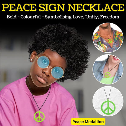 VIROSA Hippie Costume 4-Piece Set – Includes Funky Afro Wig, Sunglasses, Moustache & Peace Necklace | 60s & 70s Fancy Dress for Parties, Festivals & Halloween