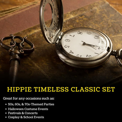 VIROSA Hippie Costume 4-Piece Set – Includes Funky Afro Wig, Sunglasses, Moustache & Peace Necklace | 60s & 70s Fancy Dress for Parties, Festivals & Halloween