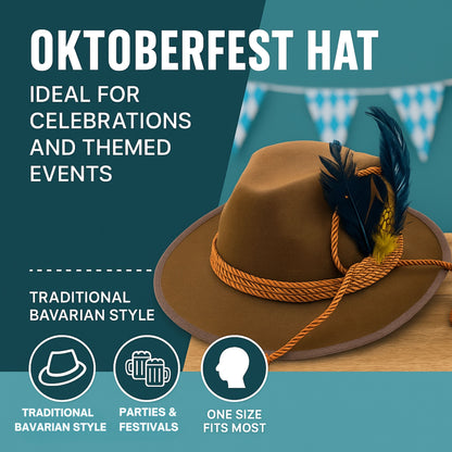 RKK Enterprise Limited Deluxe Oktoberfest Hat – Brown German Alpine Fedora with Feather – One Size – Ideal for Fancy Dress Accessory, Oktoberfest, World Book Week Outfit