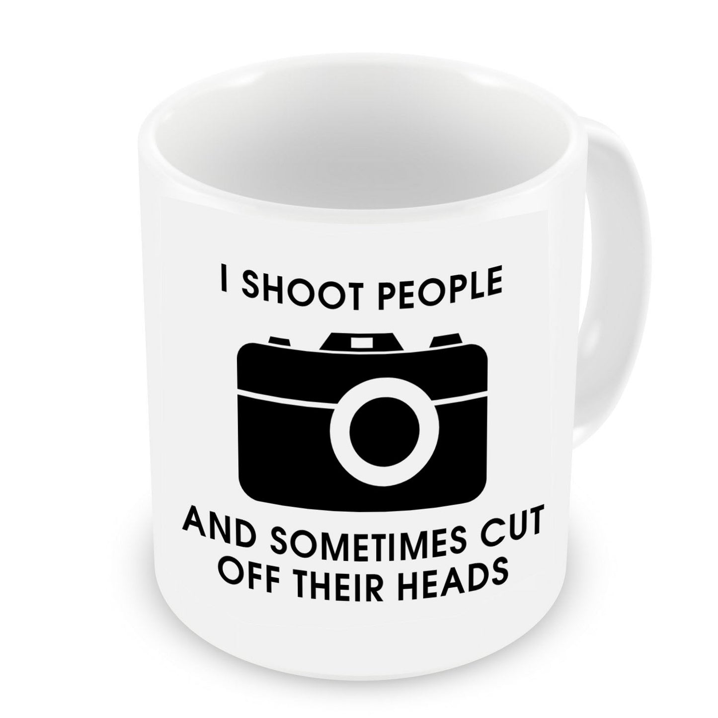 VIROSA Photographer Mug – I Shoot People and Sometimes Cut Off Their Heads – Funny Gift for Photographers, Camera Lovers – Photography Pun – 11oz White Ceramic Coffee Cup