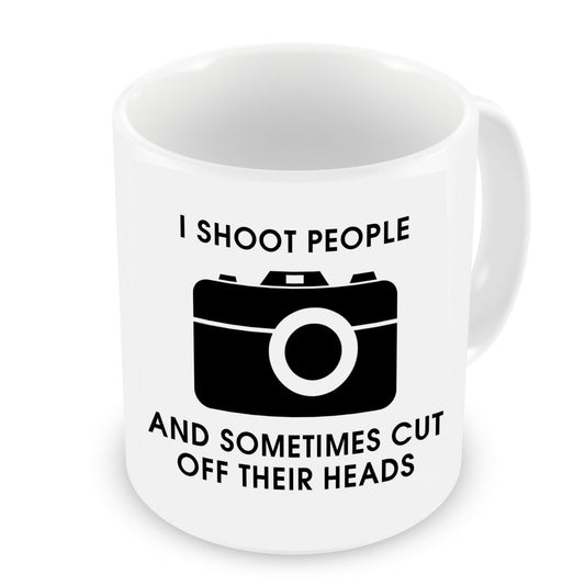 VIROSA Photographer Mug – I Shoot People and Sometimes Cut Off Their Heads – Funny Gift for Photographers, Camera Lovers – Photography Pun – 11oz White Ceramic Coffee Cup