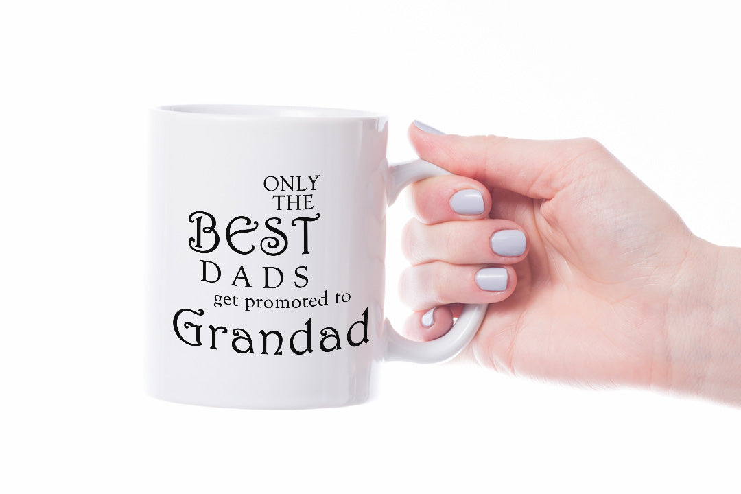 VIROSA Novelty Gift Mug – Only The Best Dads Get Promoted To Grandad – Funny Coffee Cup for Father’s Day, New Dads, Baby Announcements – 11oz White Ceramic Mug