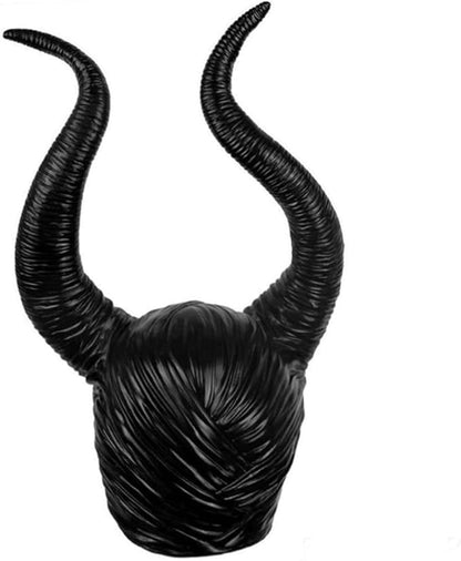 VIROSA Deluxe Evil Witch Horns Hat – Black Latex Queen Horns for Halloween Costume Party, Fancy Dress Accessory, World Book Week Outfit