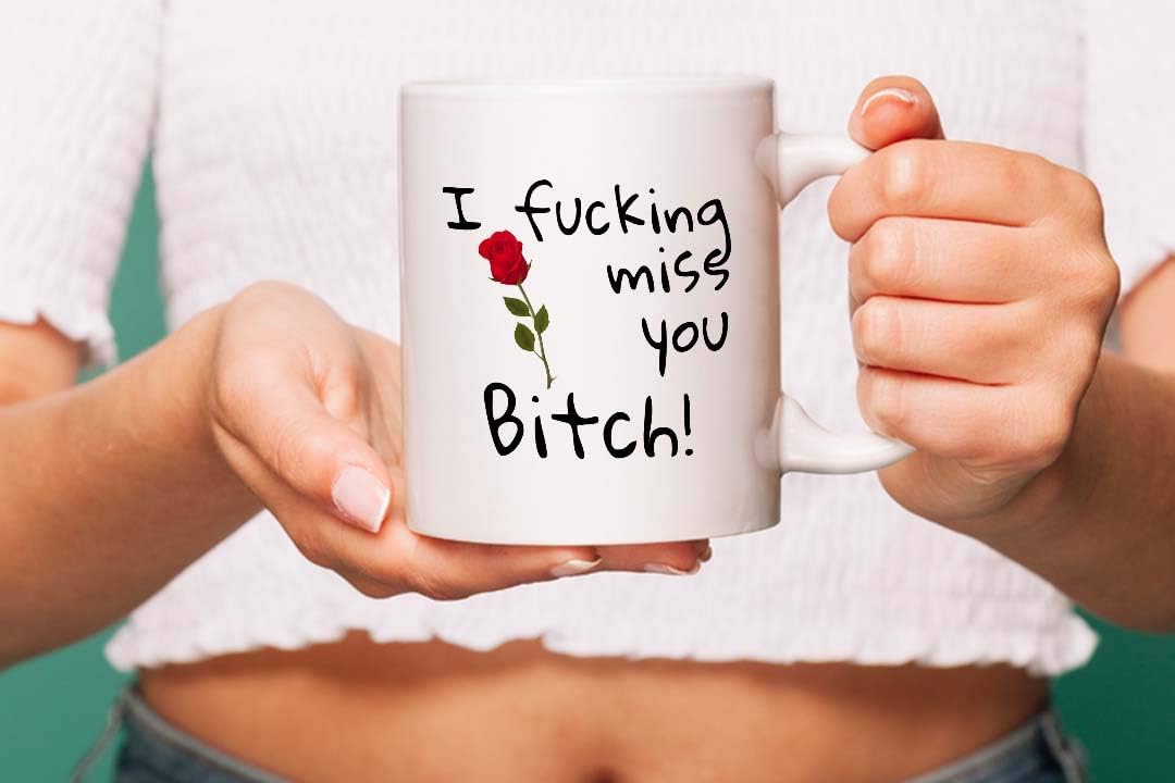 VIROSA Funny Friendship Mug – I F*ing Miss You Bitch! – Rude Long Distance Gift for Best Friend, Sister, Roommate – Christmas, Birthday or Just Because – 11oz White Ceramic Coffee Cup