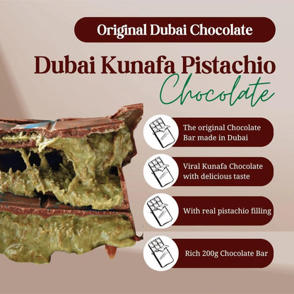 Dubai Chocolate Bar – Pistachio Kunafa 200g | Authentic UAE Import | Viral Cream-Filled Milk Chocolate with Kadayif Kataifi | Gourmet Gift Snack for Kids, Family & Friends – Pack of 1