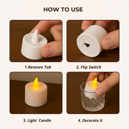 VIROSA Pack of 24 LED Wave Design Tea Light Candles – Flameless, Realistic Cool White Flickering Lights – 3cm x 3cm – Battery Operated – Energy Class A