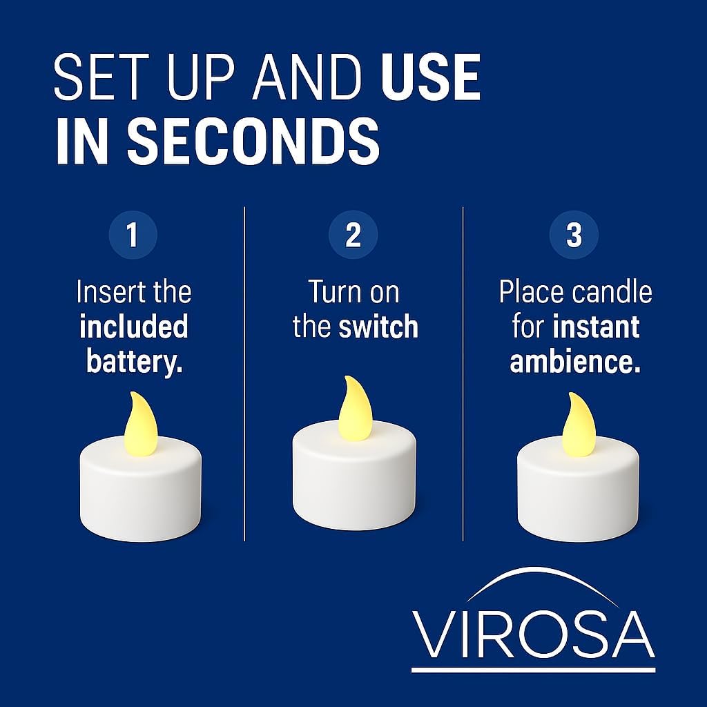 Battery Operated Flickering Flameless Tea Light LED Candles - Yellow (Pack of 24) - Batteries Included