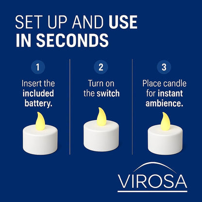 Battery Operated Flickering Flameless Tea Light LED Candles - Yellow (Pack of 24) - Batteries Included