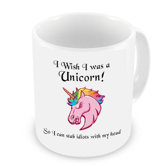 VIROSA Funny Unicorn Mug – I Wish I Was a Unicorn So I Could Stab People with My Head – Sarcastic Gift for Friends, Coworkers, Teens – Humorous Coffee Cup – 11oz White Ceramic Mug