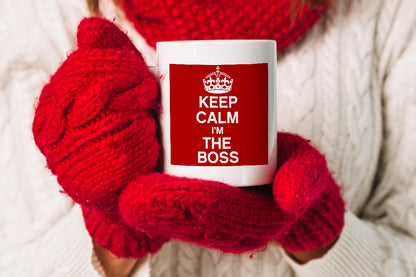 VIROSA Funny Boss Mug – Keep Calm and Carry On I’m The Boss – Gift for Manager, Team Leader, Coworker – Office, Birthday, Christmas, Secret Santa Present – 11oz White Ceramic Coffee Cup