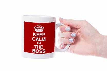 VIROSA Funny Boss Mug – Keep Calm and Carry On I’m The Boss – Gift for Manager, Team Leader, Coworker – Office, Birthday, Christmas, Secret Santa Present – 11oz White Ceramic Coffee Cup