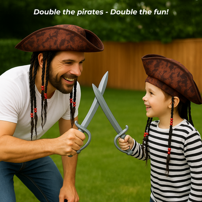 VIROSA Deluxe Brown Pirate Hat with Braids & Beads – Caribbean Captain Costume Accessory for Kids & Adults | Ideal for Halloween, Fancy Dress, World Book Day & Imaginative Play
