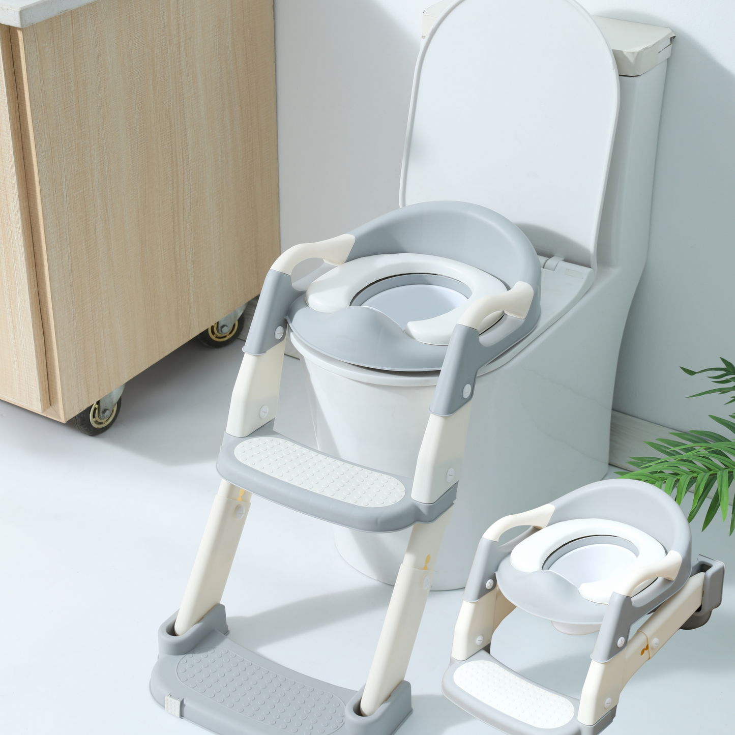VIROSA 3-in-1 Toddler Toilet Seat with Step Stool – Adjustable Potty Training Chair for Boys & Girls (Grey / Pink & Purple)
