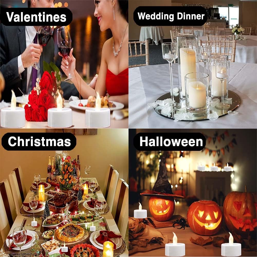 Battery Operated Flickering Flameless Tea Light LED Candles - Yellow (Pack of 24) - Batteries Included