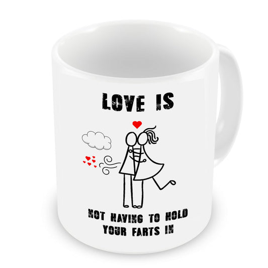 VIROSA Funny Love Mug – Love is Not Having to Hold Your Farts in – Rude Gift for Partner, Husband, Wife, Boyfriend or Girlfriend – Valentine’s, Anniversary, Birthday – 11oz Ceramic Coffee Cup