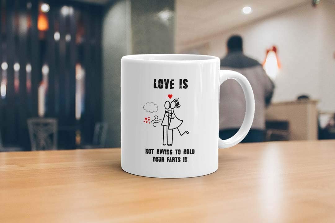 VIROSA Funny Love Mug – Love is Not Having to Hold Your Farts in – Rude Gift for Partner, Husband, Wife, Boyfriend or Girlfriend – Valentine’s, Anniversary, Birthday – 11oz Ceramic Coffee Cup