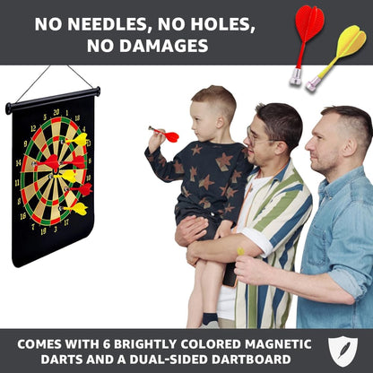VIROSA Magnetic Safe Dartboard for Kids – 38cm/15" Hanging Roll-Up with 6 Darts | Double-Sided Indoor & Outdoor Game Set for Family Fun, Adults & Kids Gift