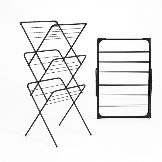 VIROSA 3 Tier Clothes Airer Drying Rack – Foldable Indoor & Outdoor Laundry Stand with Non-Slip Feet & Hanger Corners – Lightweight Space-Saving Design – 63 x 46 x 138cm – Black