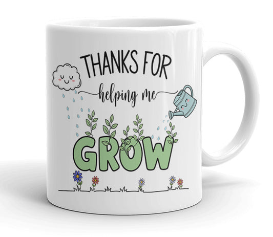 VIROSA Teacher Mug – “Thanks for Helping Me Grow” – Cute Thank You Gift from Students (11oz)