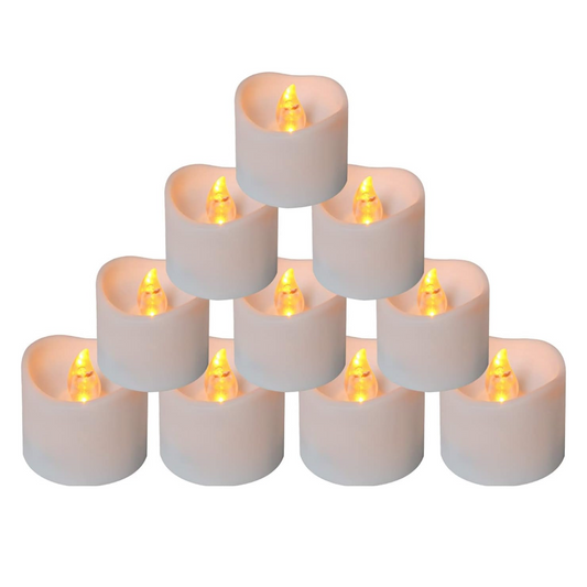 VIROSA Pack of 24 LED Wave Design Tea Light Candles – Flameless, Realistic Cool White Flickering Lights – 3cm x 3cm – Battery Operated – Energy Class A