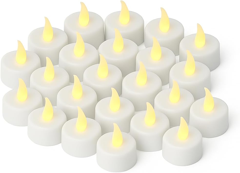 Battery Operated Flickering Flameless Tea Light LED Candles - Yellow (Pack of 24) - Batteries Included