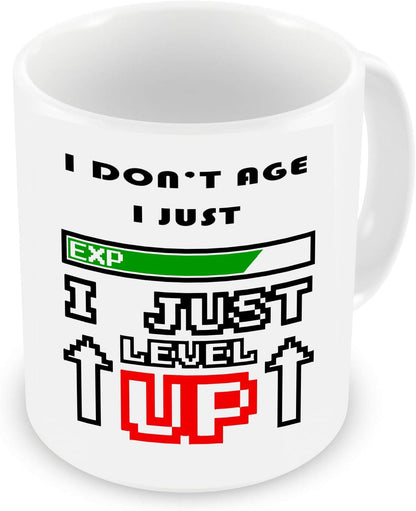 VIROSA Gamer Mug – I Don’t Age I Just Level Up – Funny Gaming Gift for Him, Her, Teens, Friends – Birthday, Christmas, Gamer Life – 11oz White Ceramic Coffee Cup