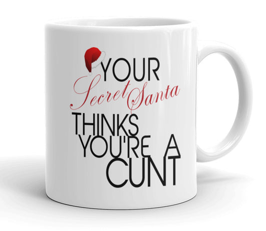 VIROSA Rude Secret Santa Mug – Your Secret Santa Thinks You’re a C*NT – Funny Office Gift for Coworkers, Friends, Him or Her – 11oz White Ceramic Coffee Cup – Sarcastic Xmas Present