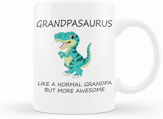VIROSA Grandpasaurus Mug – Like a Normal Grandpa But More Roar-Some – Funny Dinosaur Gift for Grandpa, Birthday, Christmas, Father’s Day – 11oz White Ceramic Coffee Cup