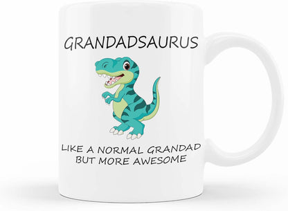 VIROSA Grandadsaurus Mug – Like a Normal Grandad But More Roar-Some – Funny Dinosaur Gift for Grandad, Birthday, Christmas, Father’s Day – 11oz White Ceramic Coffee Cup