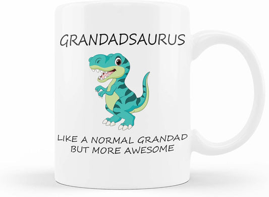 VIROSA Grandadsaurus Mug – Like a Normal Grandad But More Roar-Some – Funny Dinosaur Gift for Grandad, Birthday, Christmas, Father’s Day – 11oz White Ceramic Coffee Cup