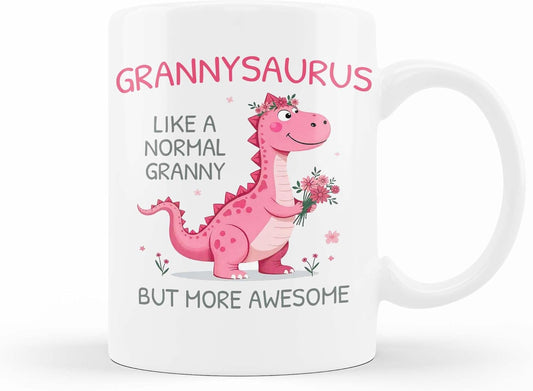 VIROSA Grannysaurus Mug – Like a Normal Granny But More Roar-Some – Funny Dinosaur Gift for Granny, Birthday, Christmas, Mother’s Day – 11oz White Ceramic Coffee Cup