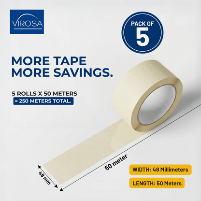 Pack of 5 Masking Tape Rolls - 48mm Wide, 50 Metres