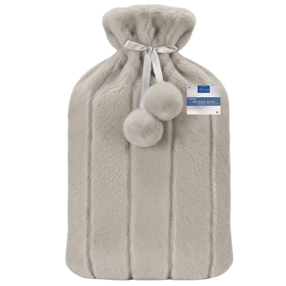 VIROSA Large 2L Hot Water Bottle with Soft Fluffy Cover – Pain Relief for Back, Neck, Legs & Cramps (Mink)