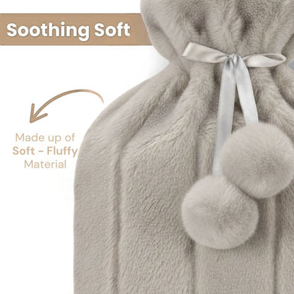 VIROSA Large 2L Hot Water Bottle with Soft Fluffy Cover – Pain Relief for Back, Neck, Legs & Cramps (Mink)