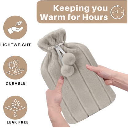 VIROSA Large 2L Hot Water Bottle with Soft Fluffy Cover – Pain Relief for Back, Neck, Legs & Cramps (Mink)