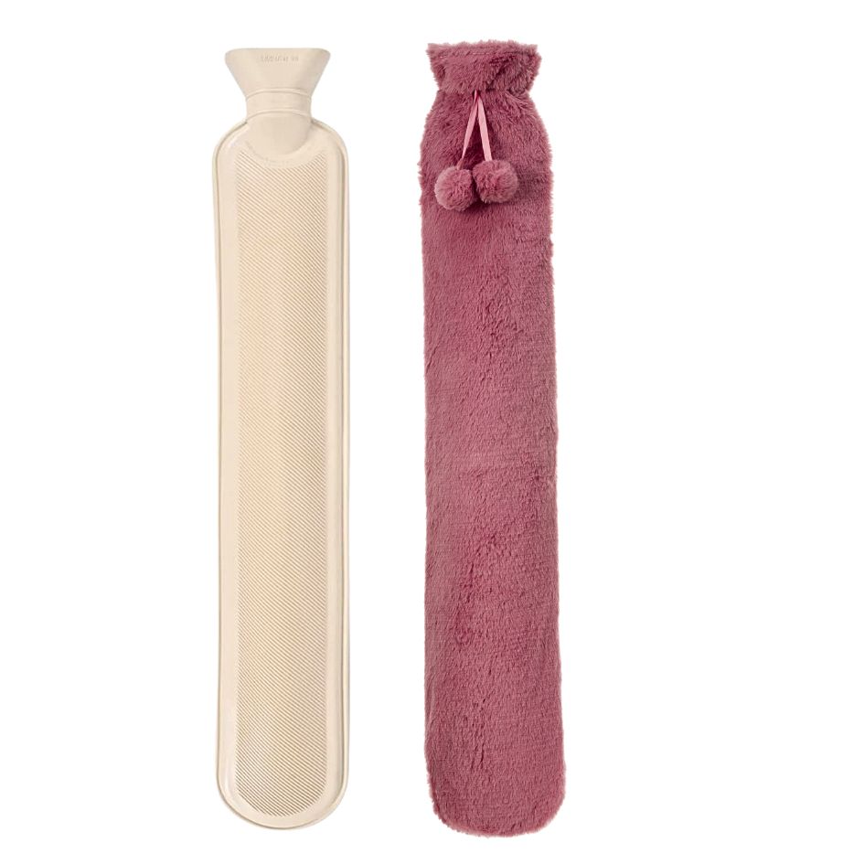VIROSA Extra Long 2L Hot Water Bottle with Plush Cover & Pom Poms – Pain Relief & Winter Comfort